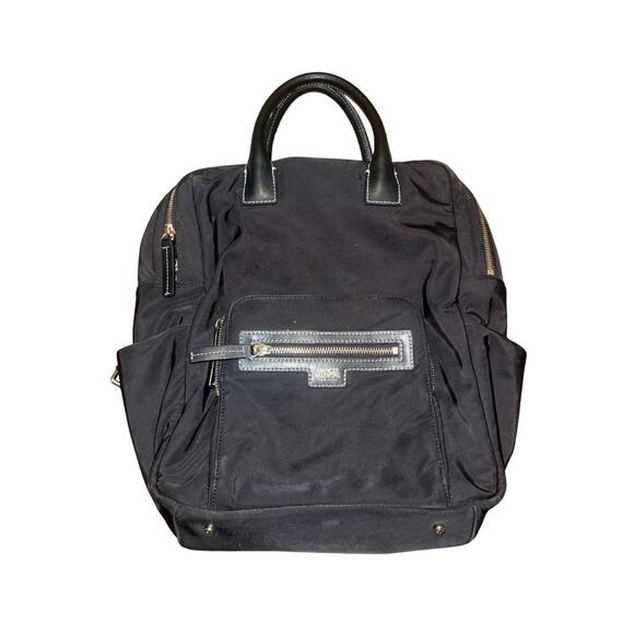 Frances Valentine Casey Nylon Backpack Bag Calf Leather Handles Striped Lining - Picture 1 of 7